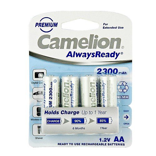 Camelion AlwaysReady 2300mAh Low Self-discharge Ni-MH AA Rechargeable Battery (4pcs)