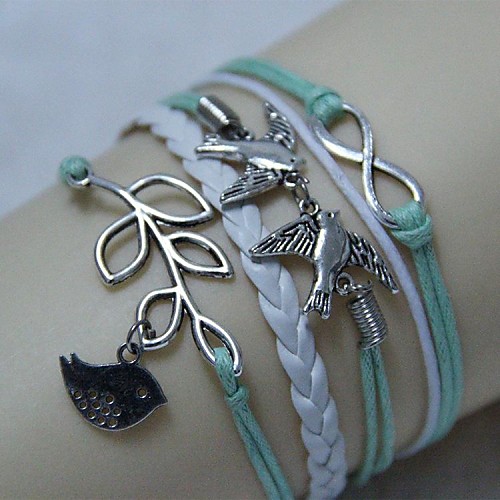 Vintage 8 leaves the word peace dove flying fish 18cm Unisex  Leather Wrap Bracelet(1 Pc)