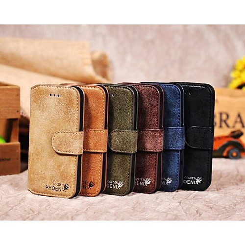 Fashion Retro Style Nubuck Genuine Leather wallet case for iphone 4/4s with Stand Card Slot