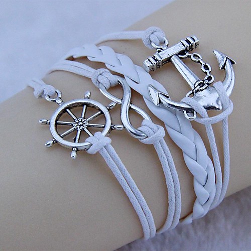 Vintage Anchor rudder eight characters 18cm Unisex  Leather Wrap Bracelet(1 Pc)