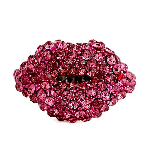 Lip Pattern Metal With Full Artificial Diamond Adjustable Ring Mulberry (1Pc)