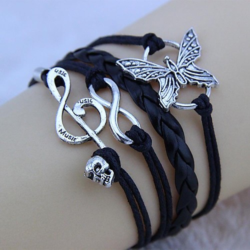 Vintage Unlimited notes Skull Butterfly 8 characters 18cm Unisex  Leather Wrap Bracelet(1 Pc)