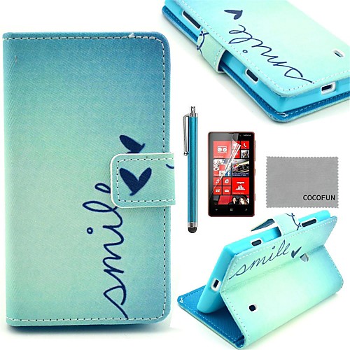 COCO FUN Cute Heart Pattern PU Leather Full Body Case with Screen Protector, Stylus and Stand for Nokia Lumia N520