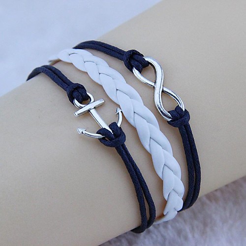 Vintage Anchors 8 characters 18cm Unisex  Leather Wrap Bracelet(1 Pc)