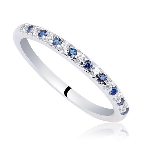 Classic Women's 2-tone Sapphire Blue and Clear CZ 925 Sterling Silver Band Ring (1pc)