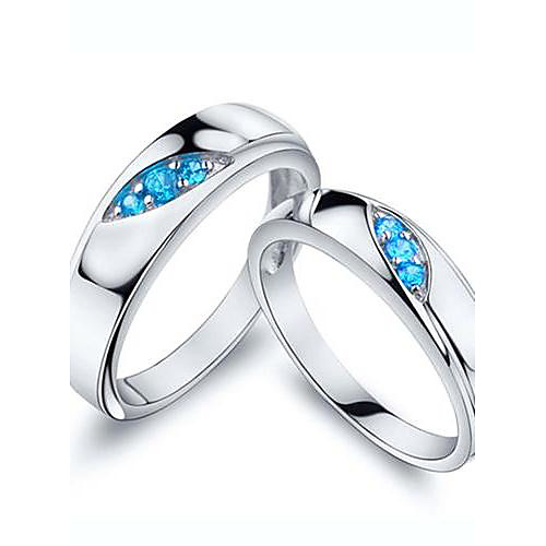 I FREE SILVERClassic S925 Sterling Silver Blue Danube Couple Rings 2 pcs