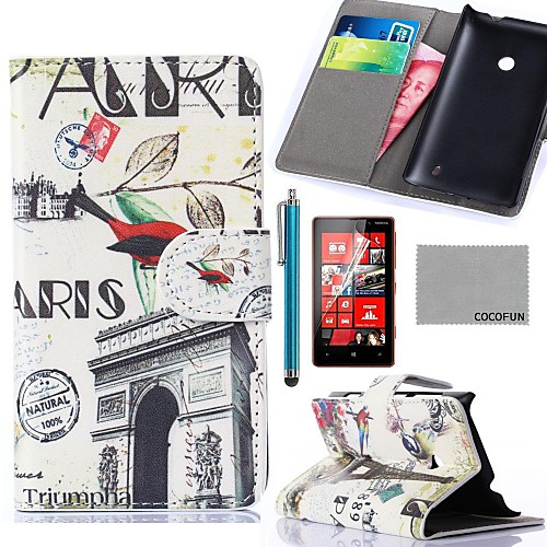 COCO FUN Triumphal Arch Pattern PU Leather Full Body Case with Screen Protector, Stylus and Stand for Nokia Lumia N520