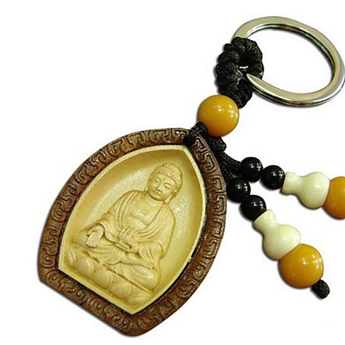 Duo Ji Mi Rosewood Inlay Boxwood Amitabha Buddha Wooden Keychain