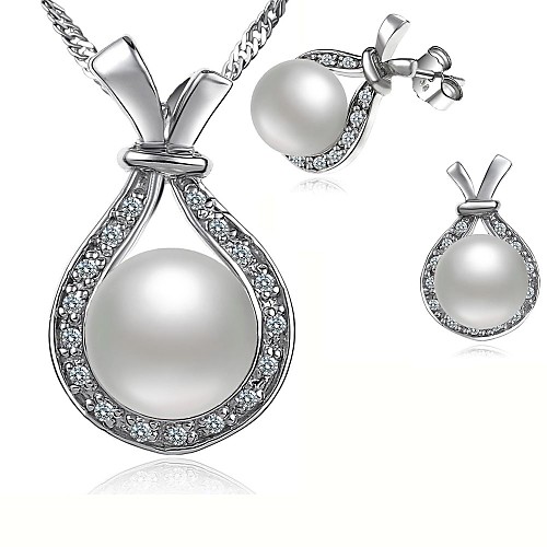 BRI.R Fashion  AAA S925 Silver Natural Pearl Pendant Necklace Earrings Set - complex