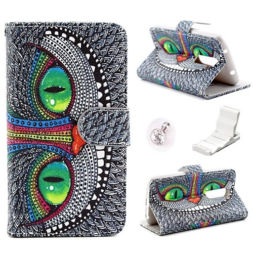 Green Eyes Owl Pattern PU Leather Case and Mini Display Stand with Diamond Dust Plug  for LG G2