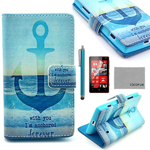 COCO FUN Anchor In Sea Pattern PU Leather Full Body Case with Screen Protector, Stylus and Stand for Nokia Lumia N520