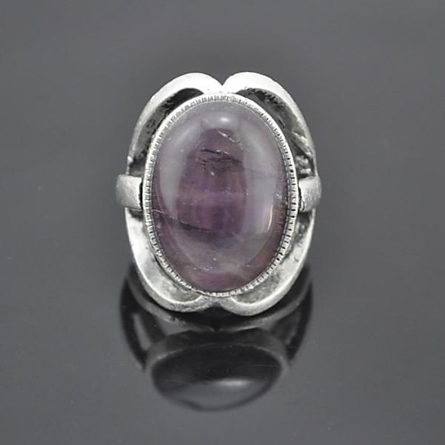 Toonykelly Vintage Female Tibet Alloy Amethyst Stone Adjustable Ring(1pcs)