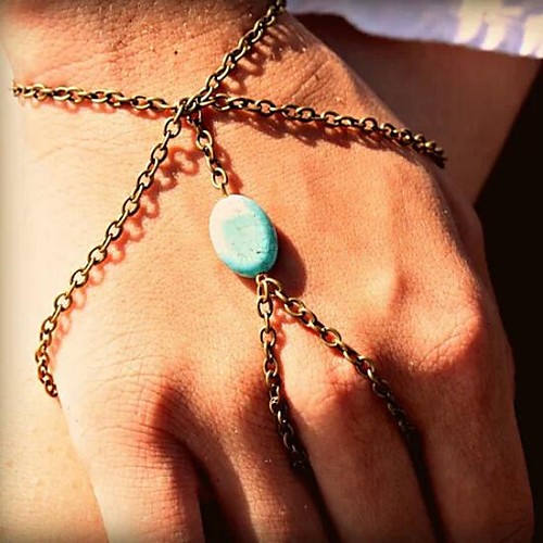 Women's  Fashion Personality Turquoise Connect Fingers Chain  Bracelets