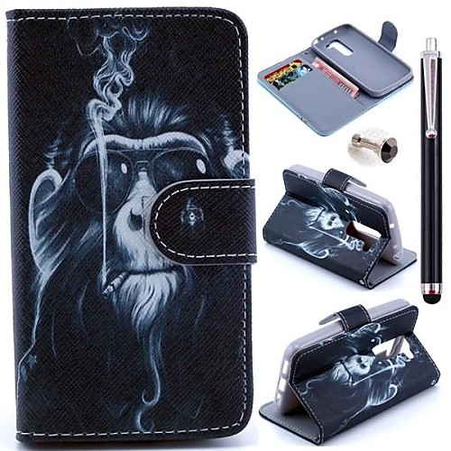 Smoking Monkey Pattern PU Leather Cover and Touch Pen with Diamond Dust Plug for LG G2 MINI