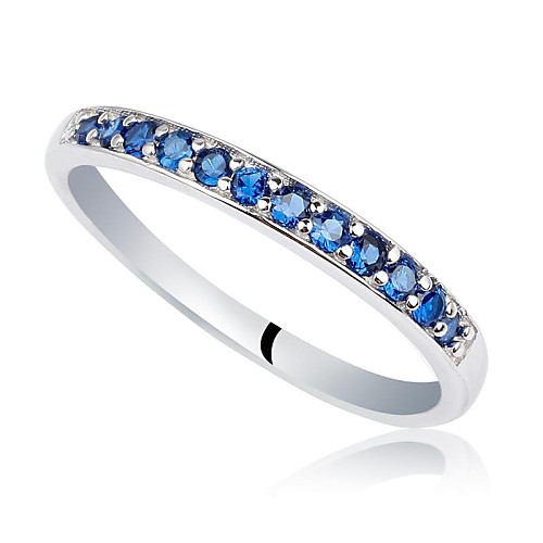 Classic Women's CZ 925 Sterling Silver Wedding Band Ring (Red, Dark Blue) (1pc)