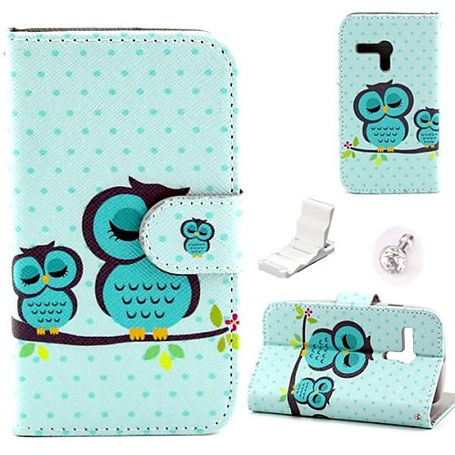 Sleepy Owl Pattern PU Leather Case and Mini Display Stand with Diamond Dust Plug for Motorola G