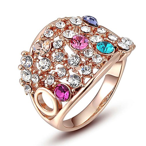 Christmas Gift Classic Genuine Austrian Crystals Rose Gold Plated Colorful Shining Ring Jewelry