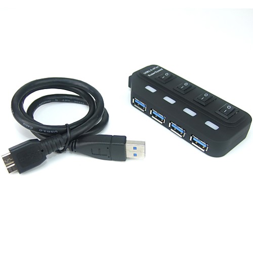4-Port Bus-Powered Super Speed USB 3.0 Hub Each Port Control by ON/OFF Switch with LED Indicator