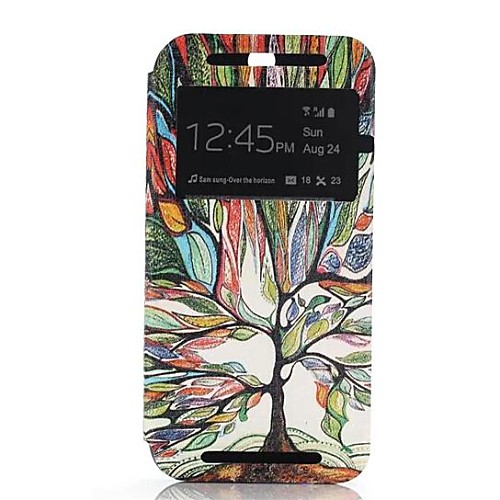 Multicolor Tree One Window Clamshell PU Leather Full Body Case for HTC One M8