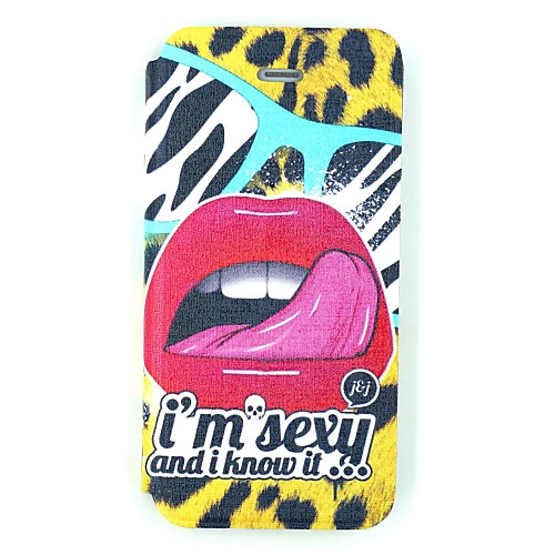 Leopard And Sexy Mouth Pattern PU Leather Full Body Case for iPhone 5/5S