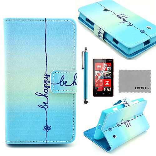 COCO FUN Cute Smile Pattern PU Leather Full Body Case with Screen Protector, Stylus and Stand for Nokia Lumia N520