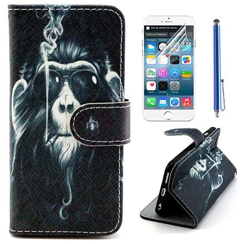 The Monkey Pattern of Smoking PU Leather Full Body Cover with Protective Film and Stylus for iPhone 6