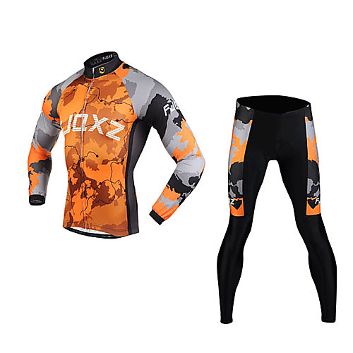 FJQXZ Men's 3D Slim Cut Continental Plates Breathable Long Sleeve Cycling Suit - Gray  Orange