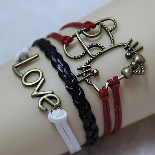 Vintage Cats LOVE 18cm Unisex  Leather Wrap Bracelet(1 Pc)