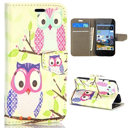 Two Cute Owls Pattern Wallet Style Magnetic Flip Stand PCPU Leather Case for HuaWei Ascend Y330