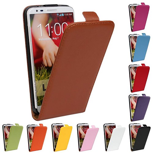 Flip-Open Solid Color Pattern Genuine Leather Full Body Case for LG G2