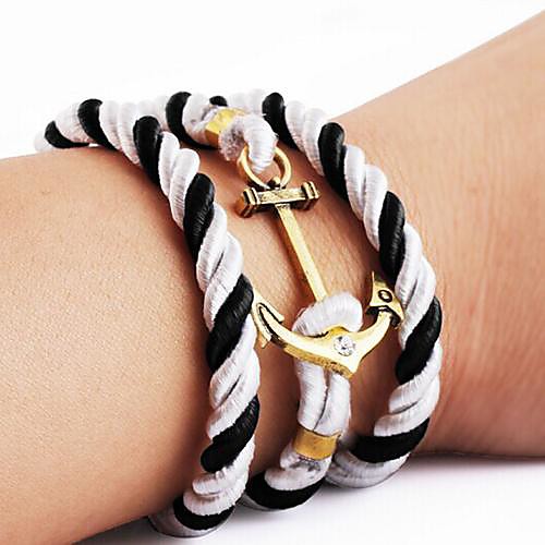 Three Layers Vintage Diamond-studded Anchor shaped Braided rope Bracelet(1 PIECE)