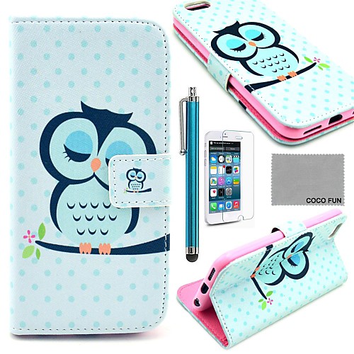 COCO FUN Sleeping Owl Pattern PU Leather Full Body Case with Screen Protecter, Stand and Stylus for iPhone 6 6G 4.7