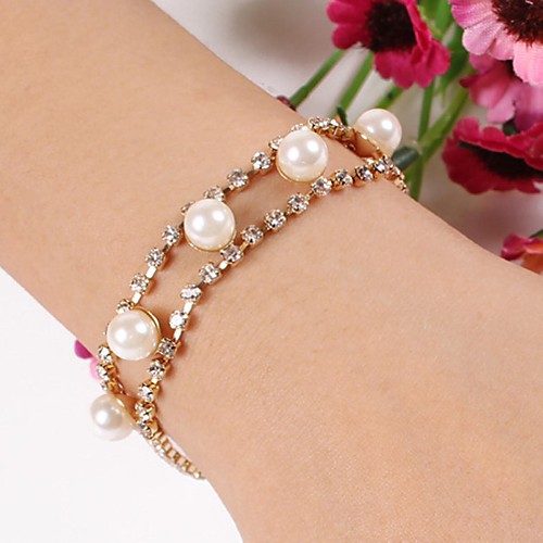 Simple Women's White Imitation Pearl with Diamond Golden Bracelet(1PC / 9.8'')