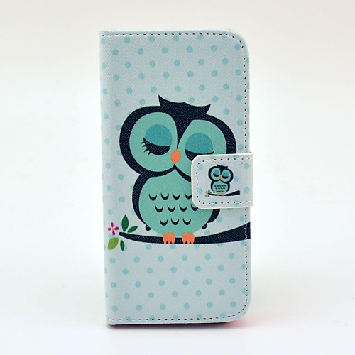 Cute Owl on The Tree Pattern PU Leather Full Body Case for iPhone 5/5S