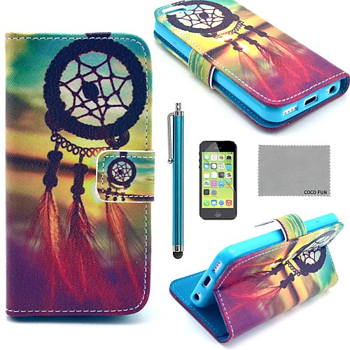 COCO FUN Chinese knot Pattern PU Leather Full Body Case with Screen Protector,Stylus and Stand for iPhone 5C