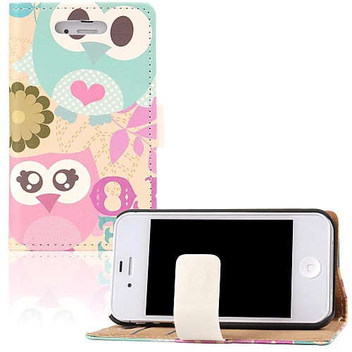 Love Owl PU Leather Full Body Case with Stand and Card Slot for iPhone 4/4S