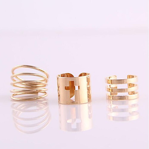 Pierced Cross Three-piece Gold-Plated Ring