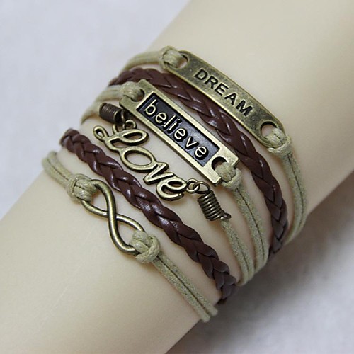 Vintage LOVE dream of eight word faith 18cm Unisex  Leather Wrap Bracelet(1 Pc)