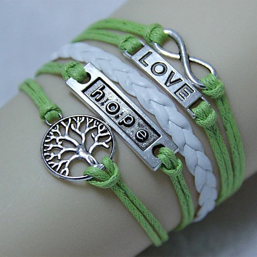 Vintage Tree of Life LOVE hope the combination 8 18cm Unisex  Leather Wrap Bracelet(1 Pc)