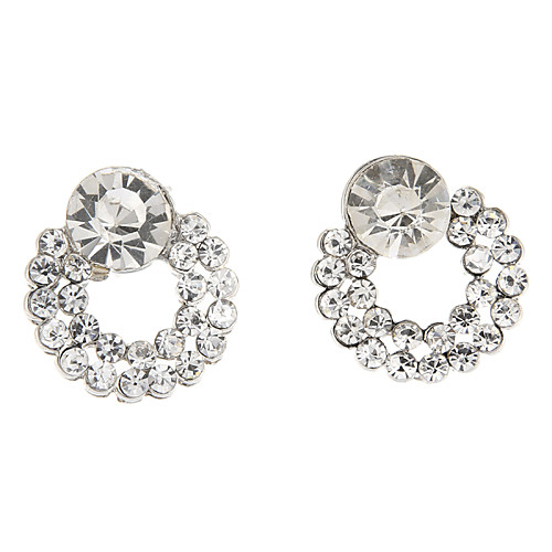 Vintage Silver Circle Shape Gem Stud Earring(1 Pair)