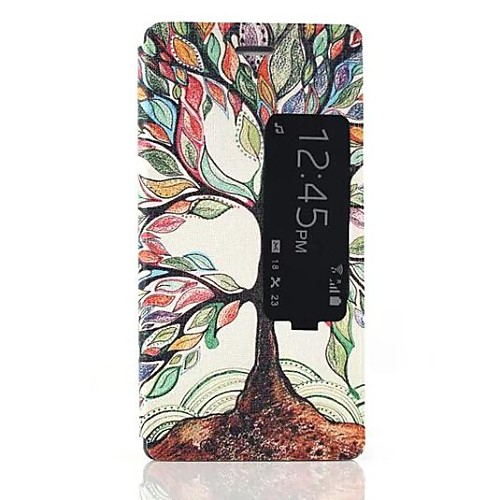 Multicolor Tree One Window Clamshell PU Leather Full Body Case for Huawei Ascend P7