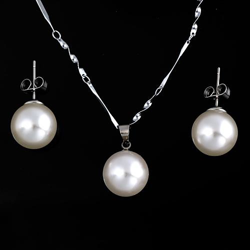 круглой формы ожерелье  серьги жемчуг классические женские устанавливает белый (1 комплект)