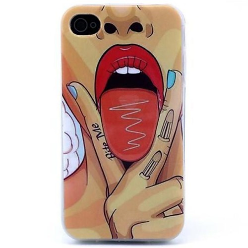 Sexy Lip Girl Putting Her Tongue out Pattern TPU Material Soft Back Cover Case for iPhone 4/4S