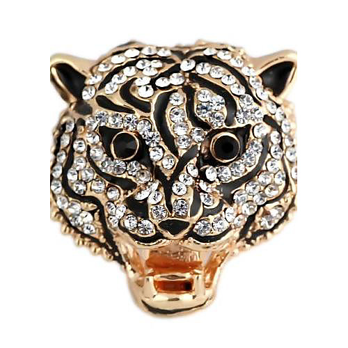 Tiger Pattern Metal With Full Artificial Diamond Adjustable Rings (1Pc)