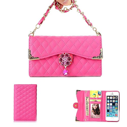 Flowers And Diamond Alloy Necklace Wrist Strap Full Body Leather Wallet Pouch Case for iPhone 5C (Assorted Colors)