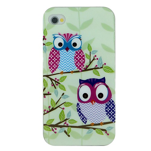 Two Owls on The Tree Pattern TPU Material Soft Back Cover Case for iPhone 4/4S