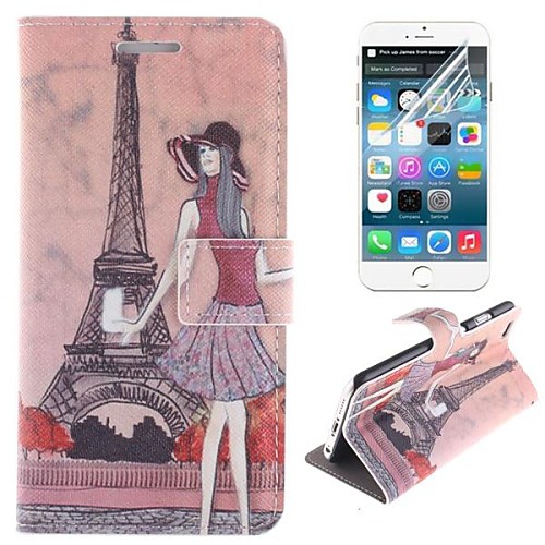 Eiffel Tower and The Girl Design PU Leather Full Body Cover with Stand and Protective Film for iPhone 6