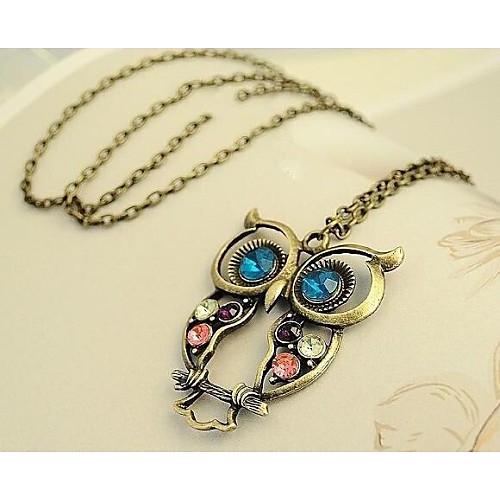 Love Is You Long Colorful Woodwork Owl Necklace