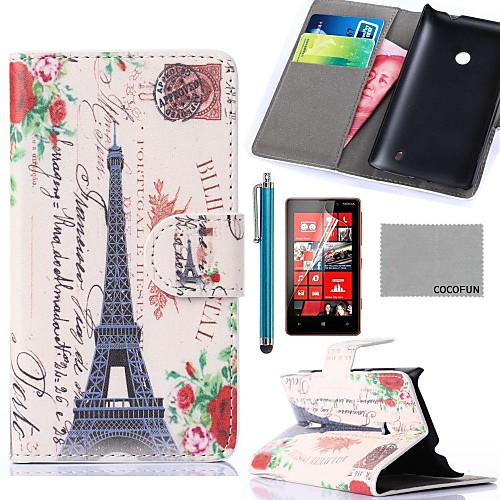 COCO FUN Effie Tower C Pattern PU Leather Full Body Case with Screen Protector, Stylus and Stand for Nokia Lumia N520