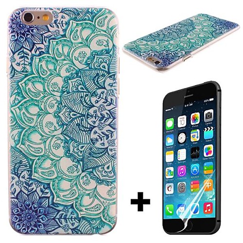 Luminous Blue Lotus Pattern Hard with Screen Protector Cover for iPhone 6